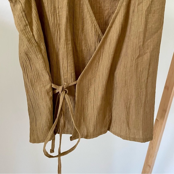 NWT Zara Textured Tie Front Wrap Tank Top in Mustard Brown - S - Picture 2 of 7